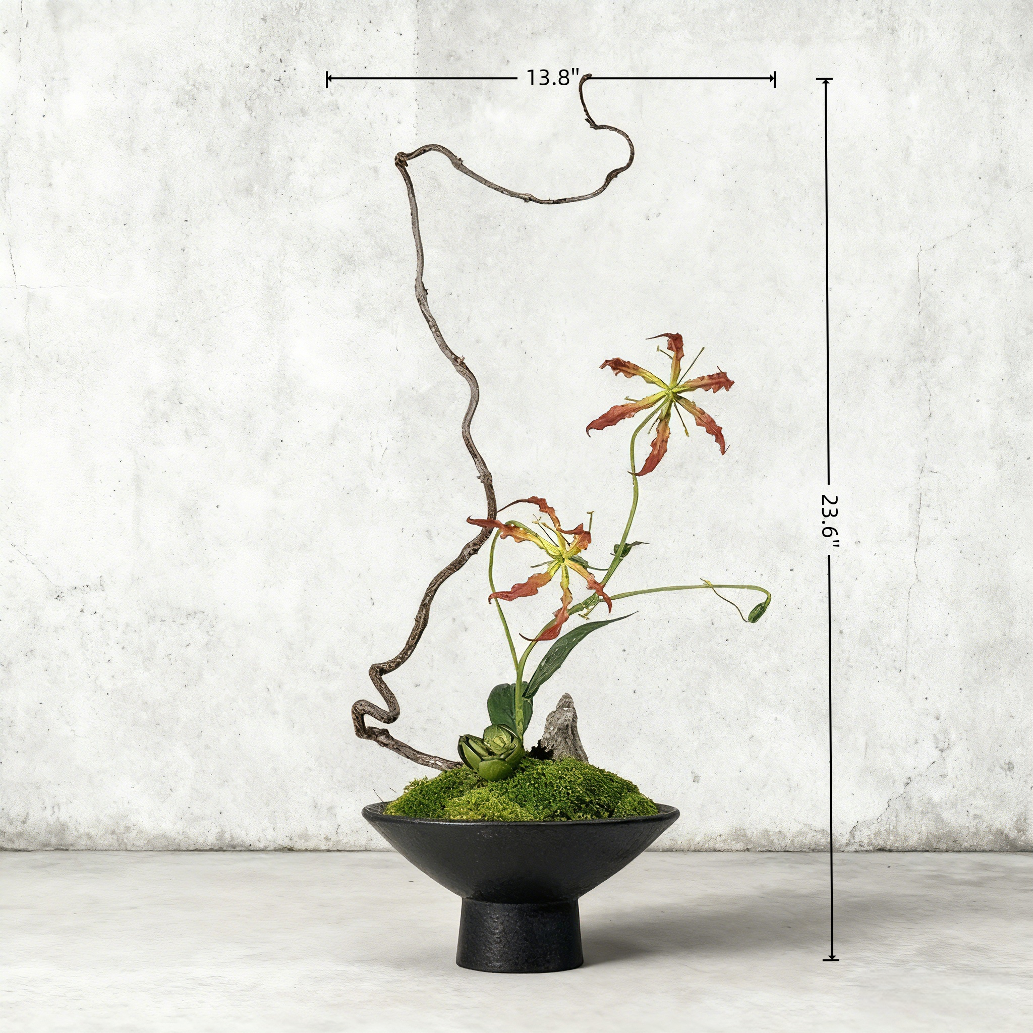 Handmade Preserved Moss Bonsai With Natural Wood Branch Arrangement with Ceramic Vase. Zen Decor for Home & Office, Indoor Plant Gift