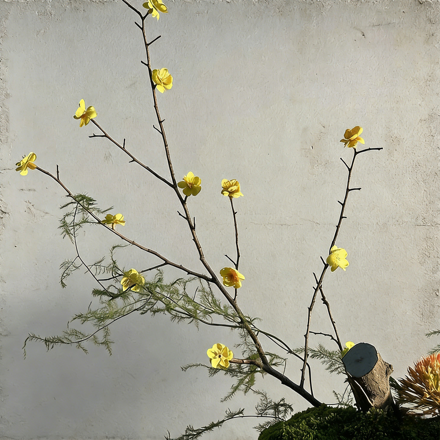 Exclusive Handmade Bonsai Art With Natural Branch, Come With Copper Base Vase