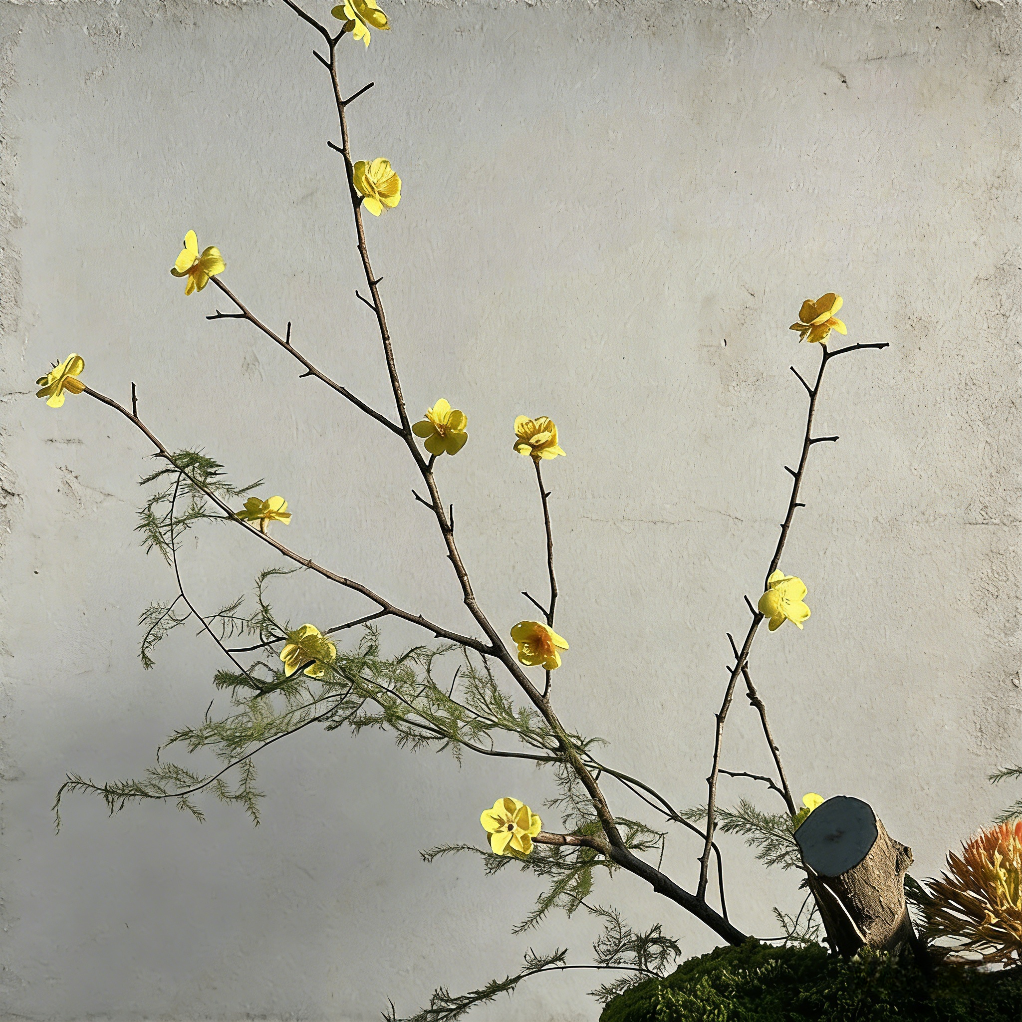 Exclusive Handmade Bonsai Art With Natural Branch, Come With Copper Base Vase