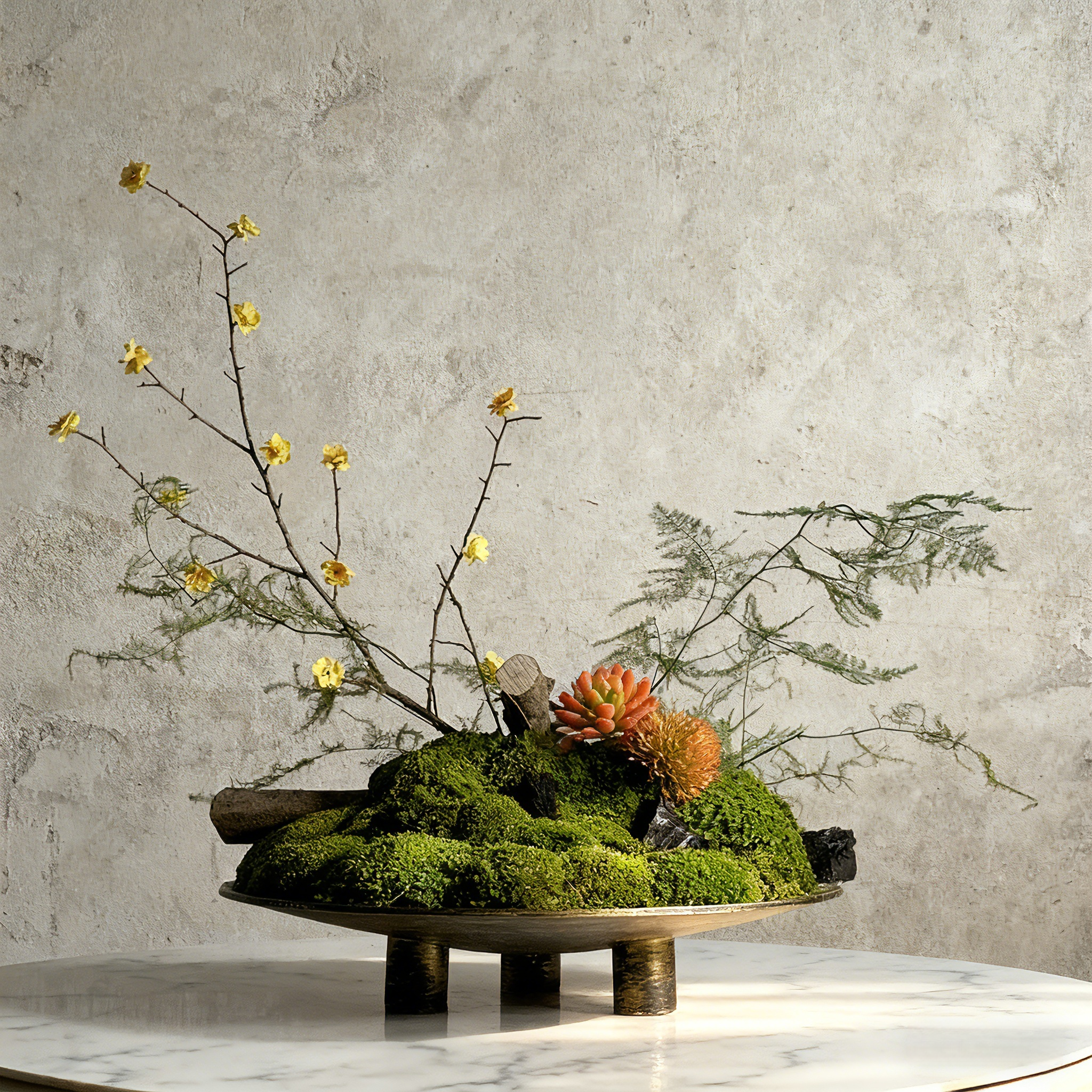 Exclusive Handmade Bonsai Art With Natural Branch, Come With Copper Base Vase