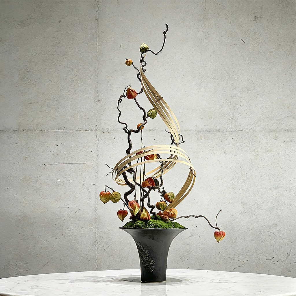 Handmade Preserved Moss With Artificial Floral, Natural Wood Arrangement In Ceramic Vase, Zen Decor for Home & Office. Indoor Plant Gift